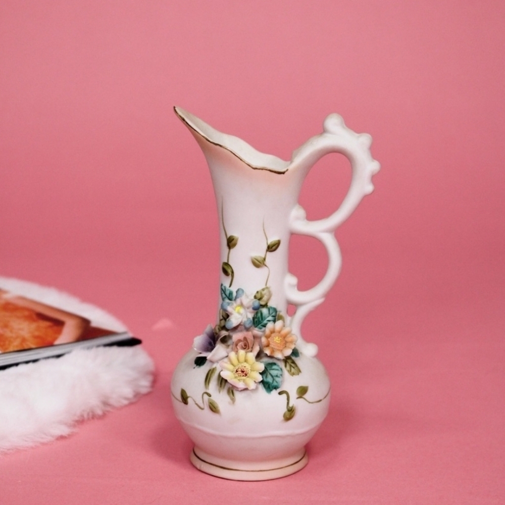Vintage Mid Century Porcelain Bisque Bud Vase or Small Decorative Pitcher